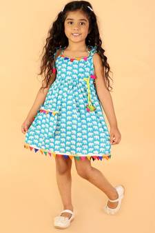 Sky blue Pancham frock with Sizde Bag