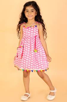 Pink Pancham frock with potli bag
