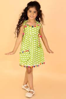 Lime green Pancham frock with side bag