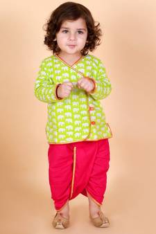 Green   pink Krish Angrakha Dhoti