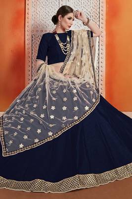 Navy blue Color Art Silk Lehenga Choli Dupatta 3