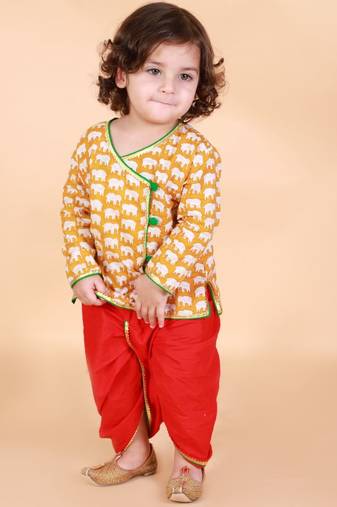 Yellow   Red Krish Angrakha Dhoti