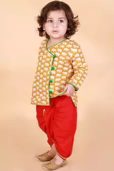 Yellow   Red Krish Angrakha Dhoti