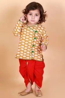 Yellow   Red Krish Angrakha Dhoti