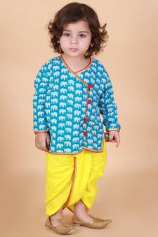 Sky blue   Yellow Krish Angrakha Dhoti