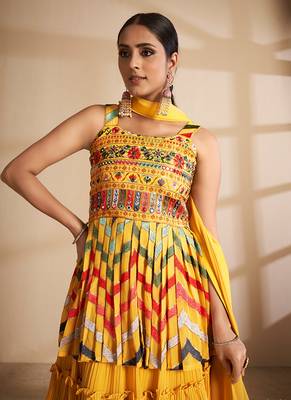 Mustard Color Gota Work Long Lehenga Choli With Dupatta Set 3
