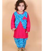 Sky blue   pink Tie-Dye kurta dhoti with attached jacket