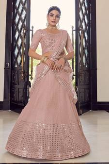 peach Color Georgette Base sequins Work Lehenga Choli With Dupatta