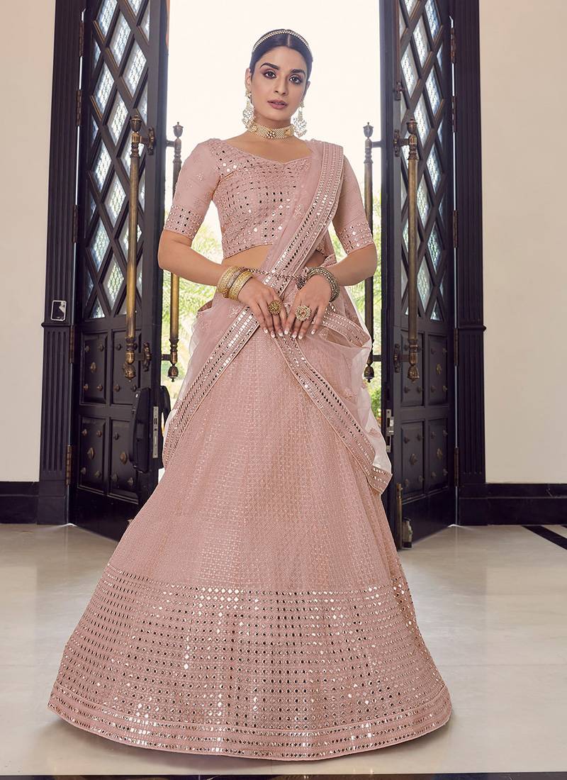 peach Color Georgette Base sequins Work Lehenga Choli With Dupatta