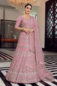 pink Color Mirror Work Lehenga Choli With Net Dupatta Set