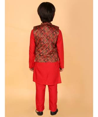 Red Festive Kurta Pyjama With Printed Jacket 4