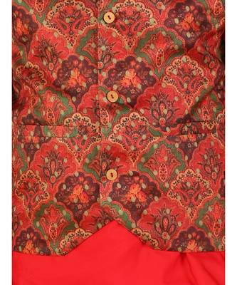 Red Festive Kurta Pyjama With Printed Jacket 5