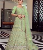 Pista Color organza Base Mirron & plain Work Lehenga Choli With Dupatta