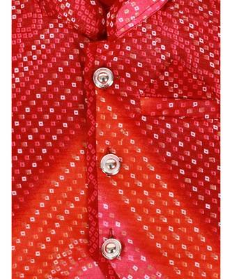 Red Bandhani Print Jacket with  Kurta Pajama 5