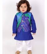 Blue Bandhani Print Jacket with  Kurta Pajama