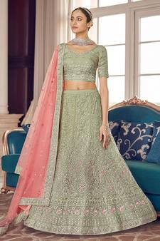 Pista Color Lehenga Choli Zari & plain Work With Soft Net Dupatta