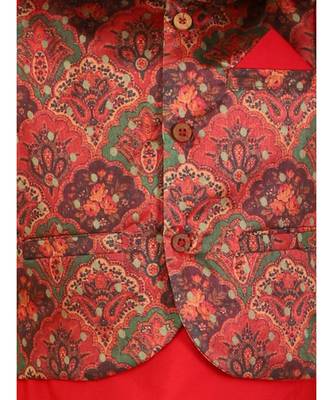Red Festive Kurta Dhoti With Printed Jacket 4