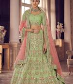 Pista organza Base plain Work Lehenga Choli Dupatta Set