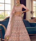 peach Color Zari Work Lehenga Choli With Dupatta