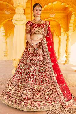 Astounding Look Red Color Stone And plain Work Kalidar Lehenga 1