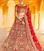 Astounding Look Red Color Stone And plain Work Kalidar Lehenga