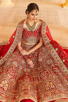 Astounding Look Red Color Stone And plain Work Kalidar Lehenga 2