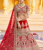 Red Color Velvet Base Heavy embroidered And Handwork Lehenga