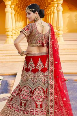 Red Color Velvet Base Heavy embroidered And Handwork Lehenga 2