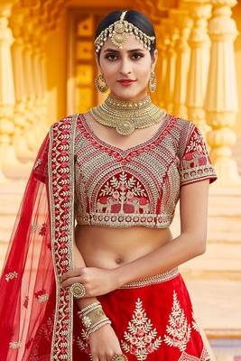 Red Color Velvet Base Heavy embroidered And Handwork Lehenga 3