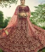 Velvet Material Sequins And Dori Work Maroon Color Lehenga