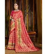 Pink woven silk blend saree with blouse