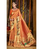 Orange woven silk blend saree with blouse