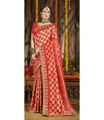 Red woven silk blend saree with blouse