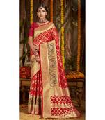 Red woven silk blend saree with blouse