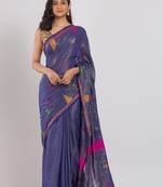 Blue hand woven cotton saree with blouse