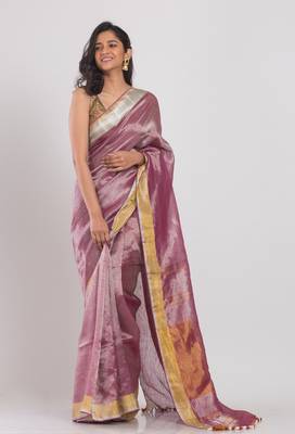 Purple hand woven tissue saree with blouse 1