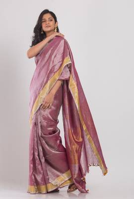 Purple hand woven tissue saree with blouse 2