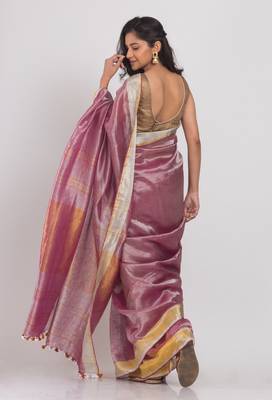 Purple hand woven tissue saree with blouse 3