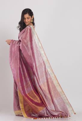 Purple hand woven tissue saree with blouse 4