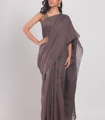 Grey hand woven linen saree with blouse