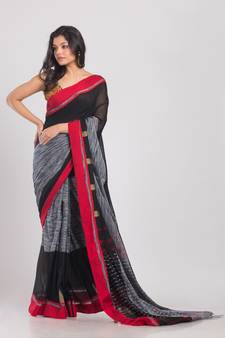 Multicolor hand woven cotton saree with blouse