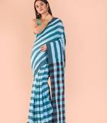 Blue hand woven cotton saree with blouse