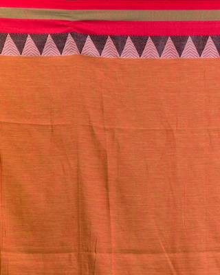 Orange hand woven cotton saree with blouse 5