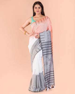Multicolor hand woven cotton saree with blouse 1