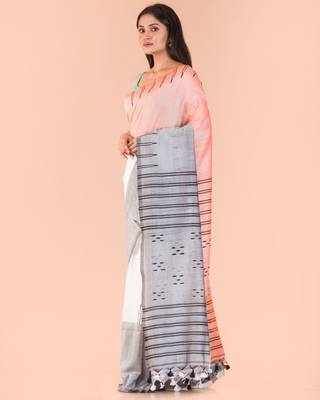 Multicolor hand woven cotton saree with blouse 2