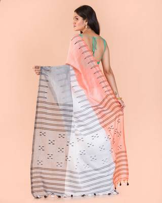 Multicolor hand woven cotton saree with blouse 3