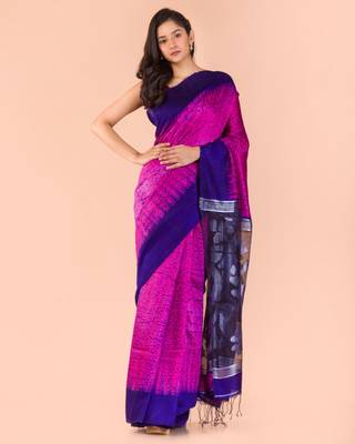 Pink hand woven matka silk saree with blouse 1