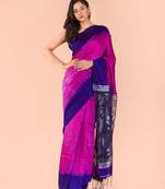Pink hand woven matka silk saree with blouse