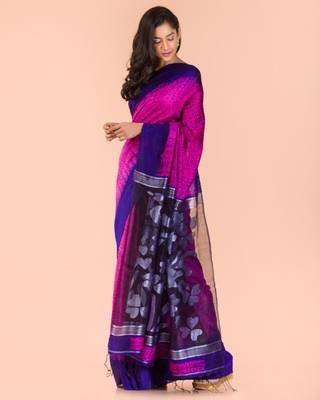 Pink hand woven matka silk saree with blouse 2