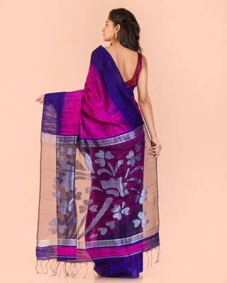 Pink hand woven matka silk saree with blouse 3
